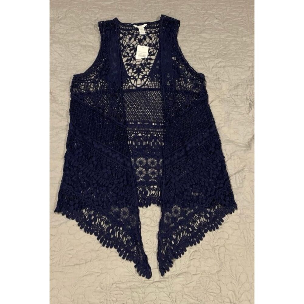 Cato Floral Crochet Style Navy Blue XS Vest New
